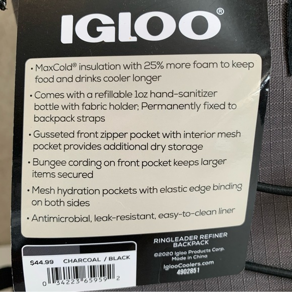Igloo Black and Gray Backpack Cooler NWT - Picture 3 of 10